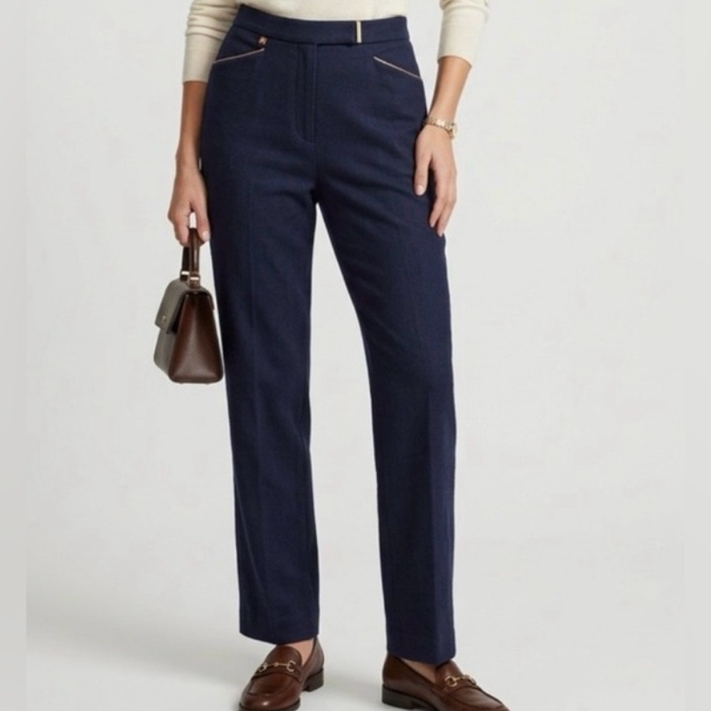 VINTAGE Leather Trim Lauren Ralph Lauren Navy Pants Size 10